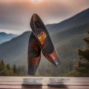 Melian Heels Women's Size 11 M Orange Snakeskin Print Slip On Pumps Square Toe